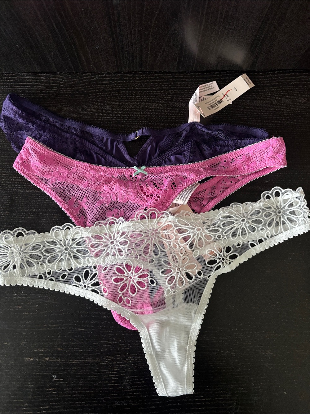Victoria’s Secret Haul Women's Lace Floral Thong Panties - Purple, Pink & White
